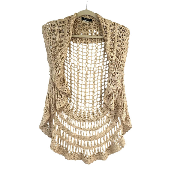 Double Zero Crochet Open Knit Cascade Vest Cardigan Medium Boho Sweater Top Y2K - Picture 1 of 11